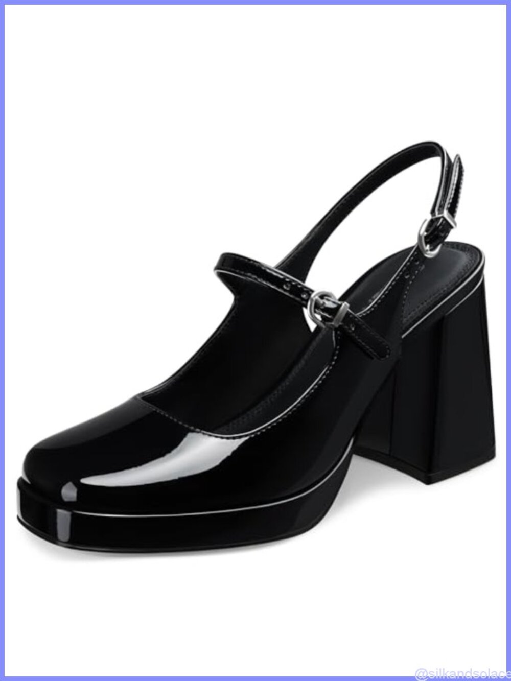 Faux Leather Chunky Platform Mary Jane Heels Closed Toe Slingback Pumps